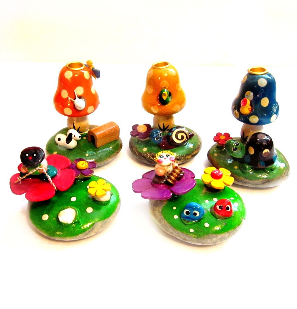 Painted Rocks, Paperweights, Candle Holders