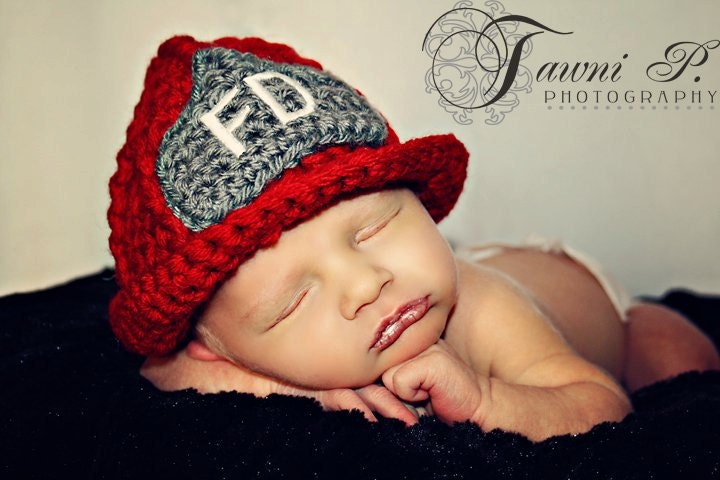 Custom Crochet Firefighters Helmet Baby Hat