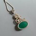 Vintage Sterling Silver Pendant Necklace Modernist Design Green Chrysoprase & Pearl