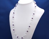 Quartz Crystal and Amethyst Necklace February Birthstone 6th and 15th Anniversary Strand Unique Statement-Pegasus