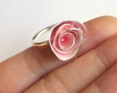 Summer Pink Enamel Metalwork Artisan Unique Designer Rose Ring
