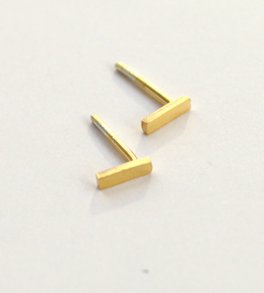 Tiny Dainty Simple Geometric Rectangle Stud Earrings Gold Plated Sterling - meltemsem
