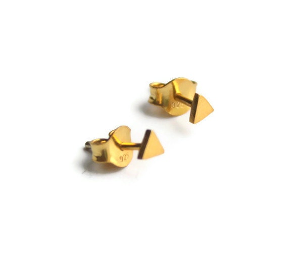 Geometric Jewelry 4mm Tiny Dainty Simple Triangle Stud Earrings Gold Plated Sterling - meltemsem