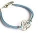 Leather Bracelet Rose Flower  Blue Suede
