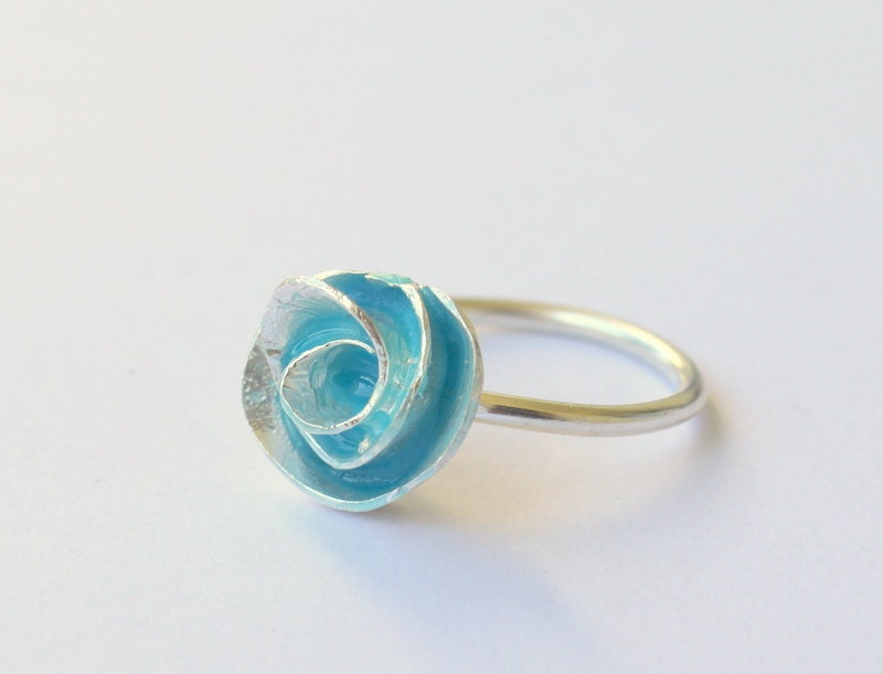 Pastel Soft Turquoise Custom Rose Ring Enamel
