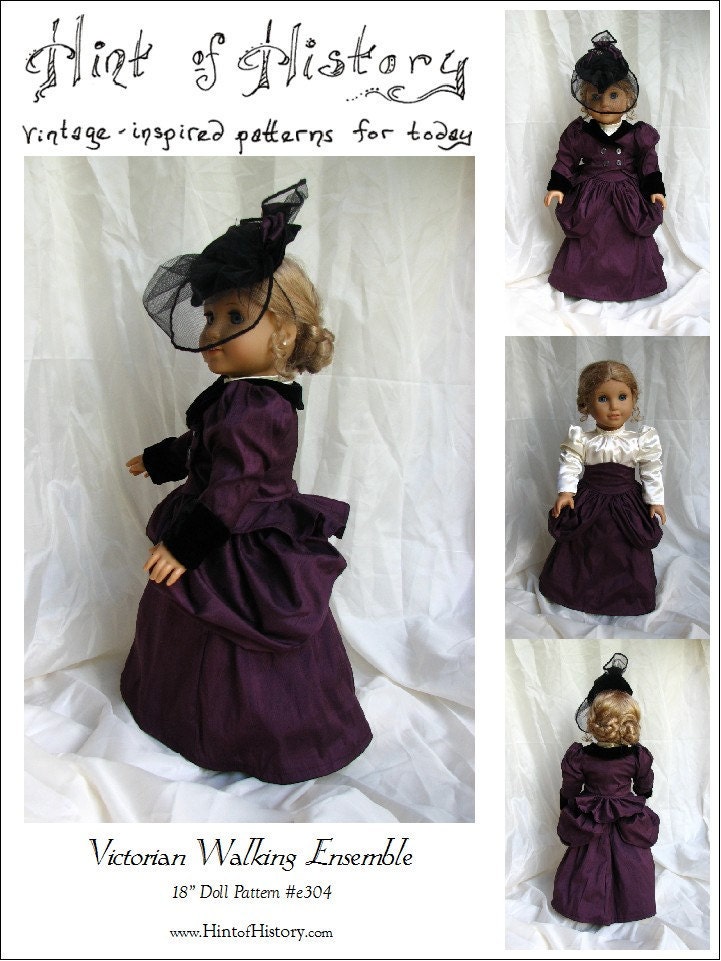 Victorian Walking Ensemble 18in Doll Dress e-pattern download pdf