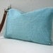 Simple Linen Clutch Bag - Mineral Blue with Leather Wrist Strap