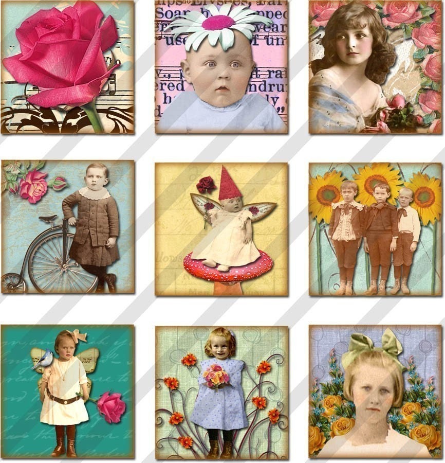 Digital Collage Sheet 1X1 Charms Inchies Spring Flowers (Sheet no.FS89) Instant Download