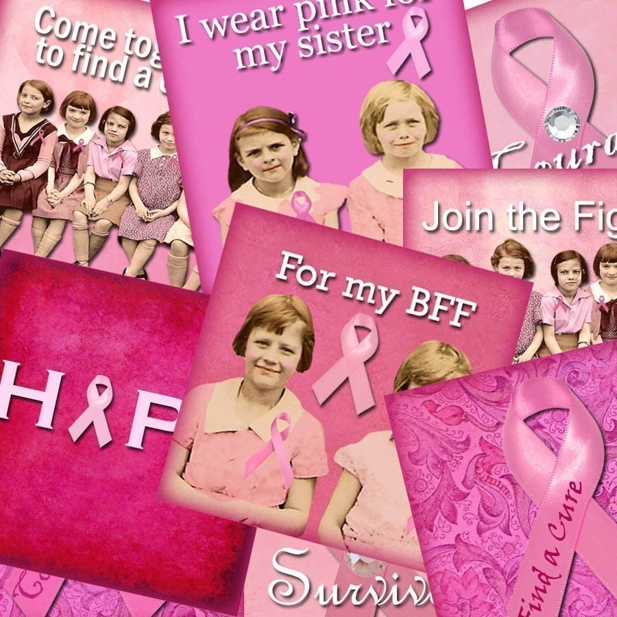 Digital Collage Sheet  Collage Art Glass Slides 1.5 X1.5 Breast Cancer Awareness (Sheet No. FS107) Instant Download