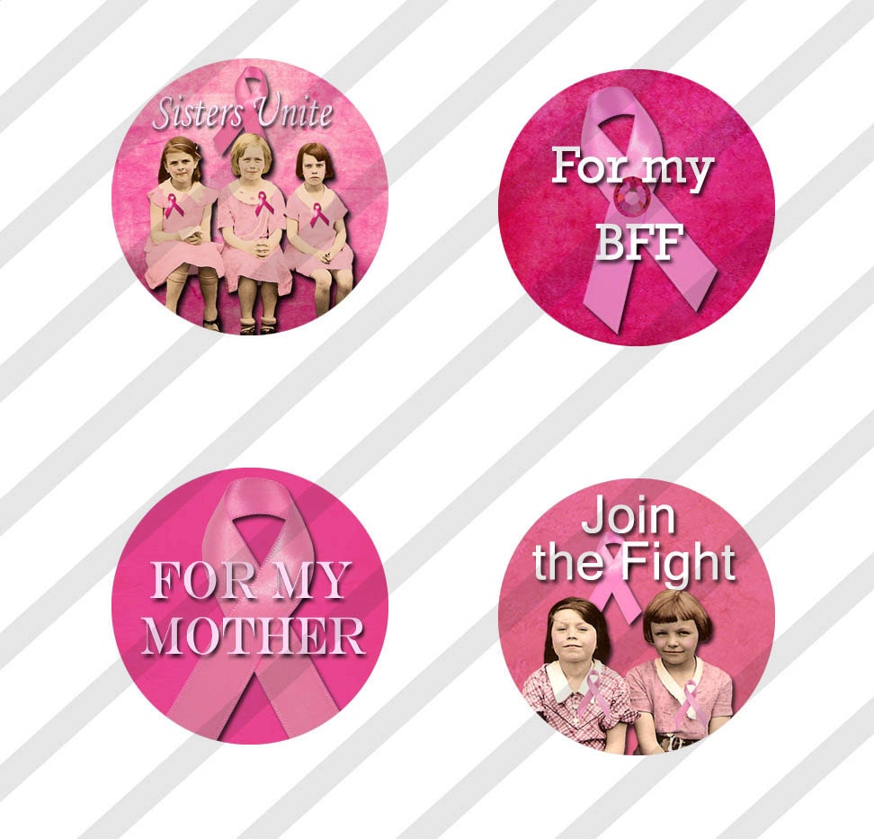Breast Cancer Digital Collage Sheet Bottle Cap 1 inch Circles Breast Cancer Awareness (Sheet no.FS150) Pink  Instant Download