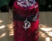 Blood Moon . Moontime Lunar Alchemy Witches Alchemy Candle . Lunar Magick, Goddess Workings . Dark Earthly Moonflower, Bladderwrack and More