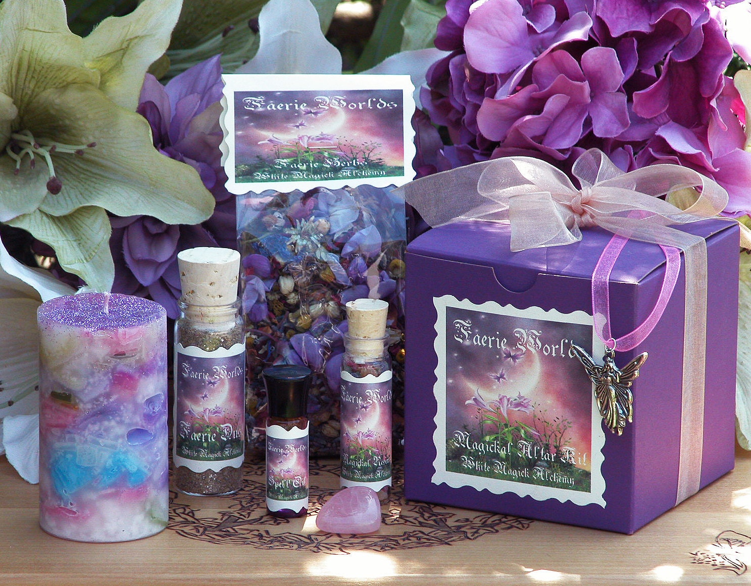 Faerie Worlds Magickal Altar Kit . With Candle, Faerie Dust, Spell Oil, Necklace, More . Otherworldly Faerie Sight, Joy, Play, Enchantment