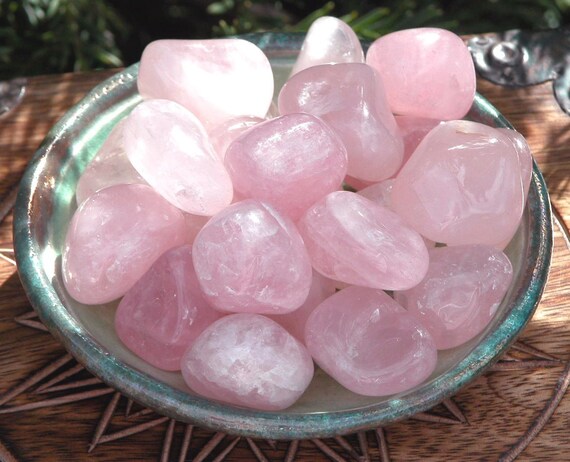 Rose Quartz Tumbled Gemstone . Med to Large Set of 2 . Compassion, Love, Well-Being, Positive Energy, Peace, Banishing Fear, Clearing