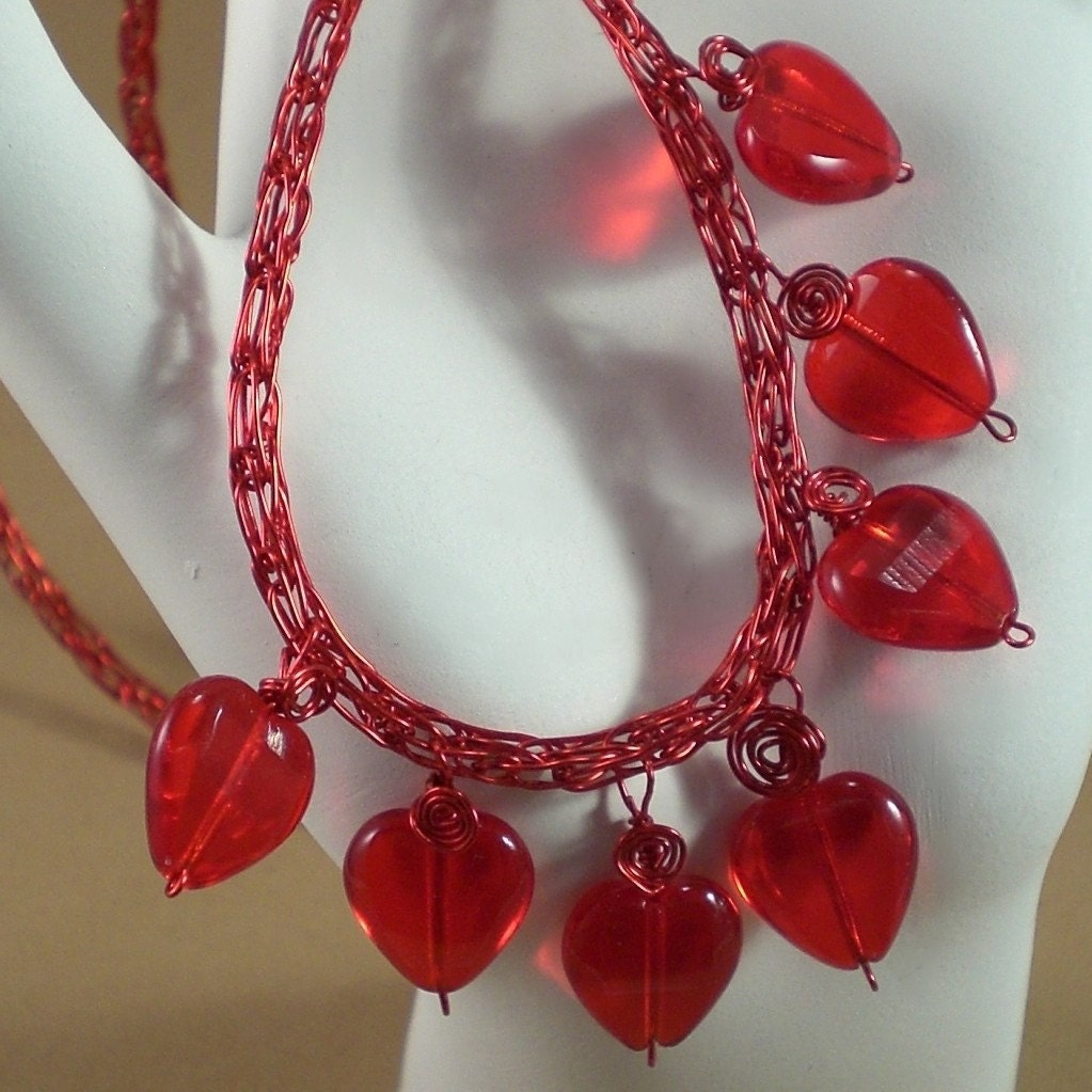 Seven Red Hearts On Viking Chain Necklace