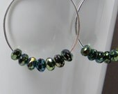 Colorful Metalics Beaded Silver Hoop Earrings Handcrafted -- Anniversary - Gift - Under 25 Dollars