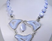 Blue Lace Agate Druzy Statement Necklace - Sterling silver - Chunky - Cocktail Party - Geode- Work day -Gemstone
