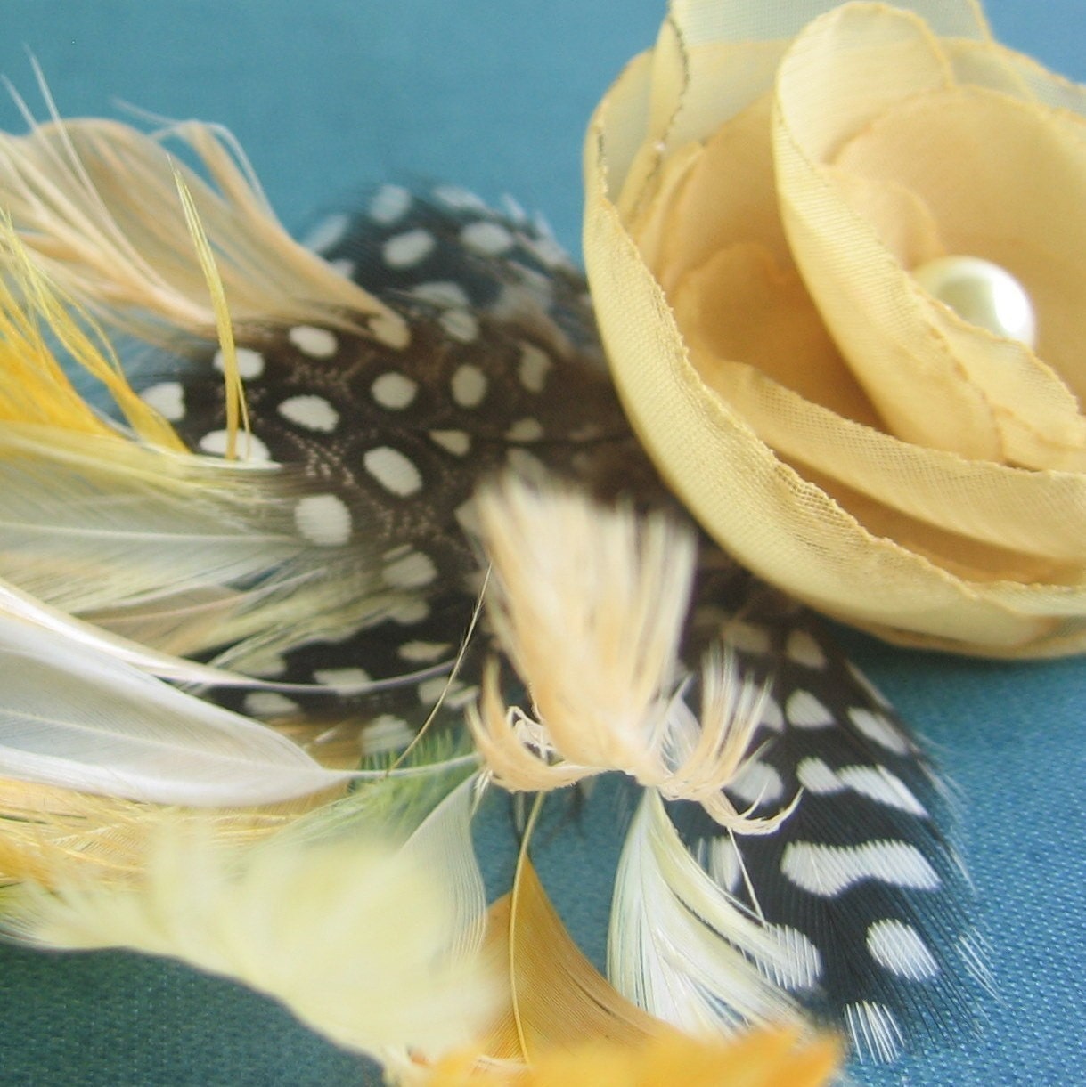Hello Sunshine - Yellow Chiffon Flower Hair Clip with Feathers