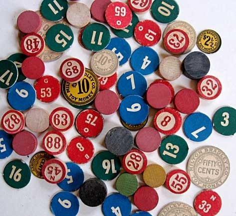 Lot of 1930's Vintage Game Pieces, Wood Discs, Circles, Numbers, etc. for Creative Use 80 Pc