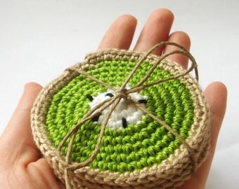 Easter spring kiwi fruit coasters (set of 4) Entertaining Eco friendly Christmas Hostess Gift. Stocking Stuffer