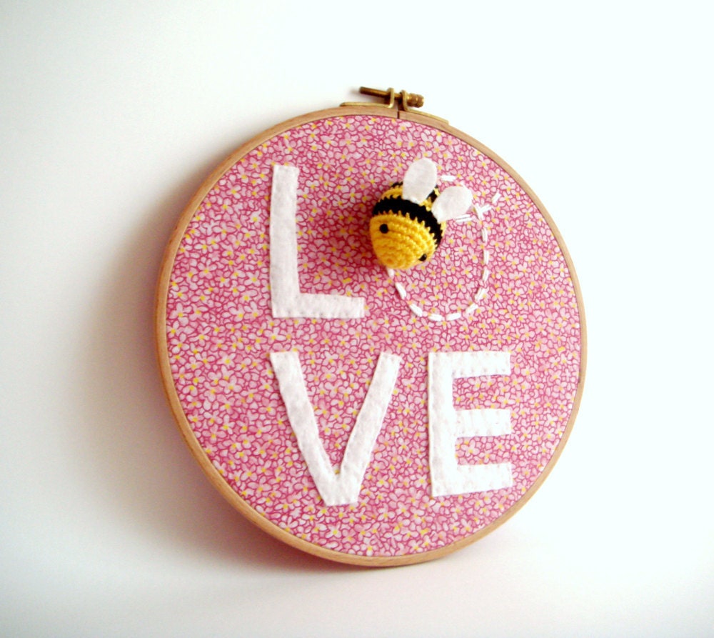 Easter Bee LOVE nursery Wall Decor Summer  Hoop Art journey