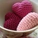 Crocheted pink valentine hearts set of 3