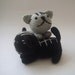 Grey Plush crochet Cat Christmas Hostess Gift. Stocking Stuffer