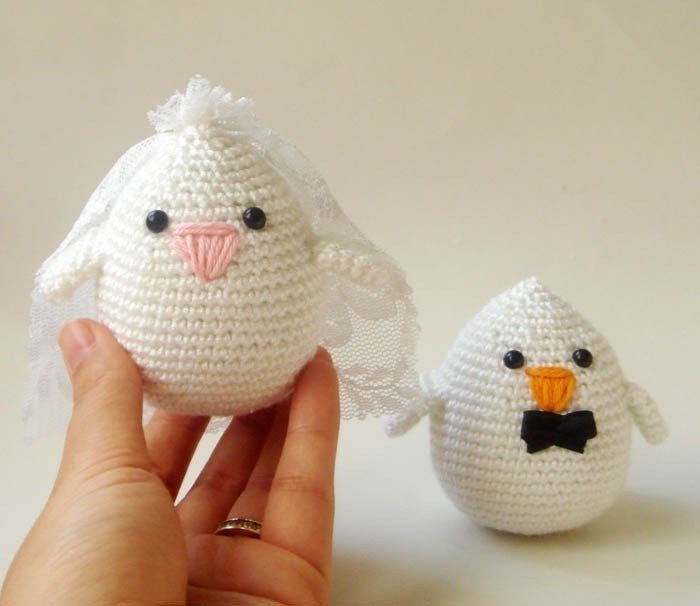 Wedding Cake topper Plush  Bride and Groom Birds valentine love