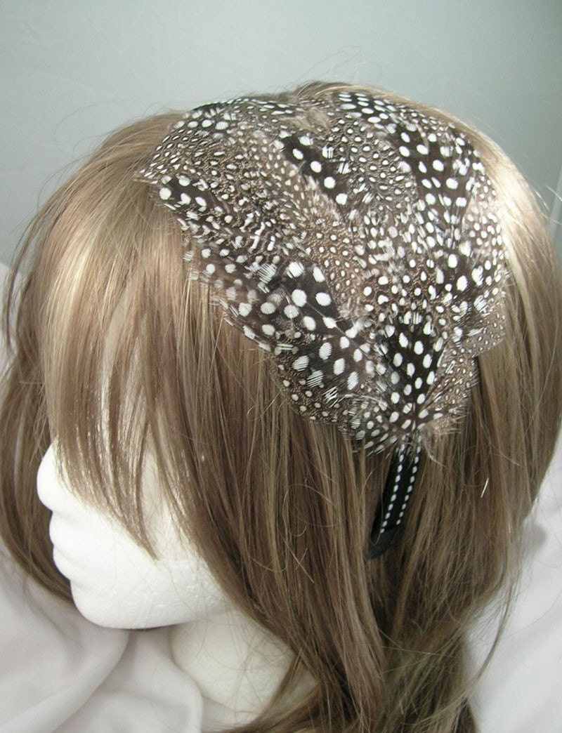 Wholesale feather fascinator (Wholesale 6 piece lot) Poka dot spotted black and white feather fascinators - CHOOSE headband, hair clip, comb
