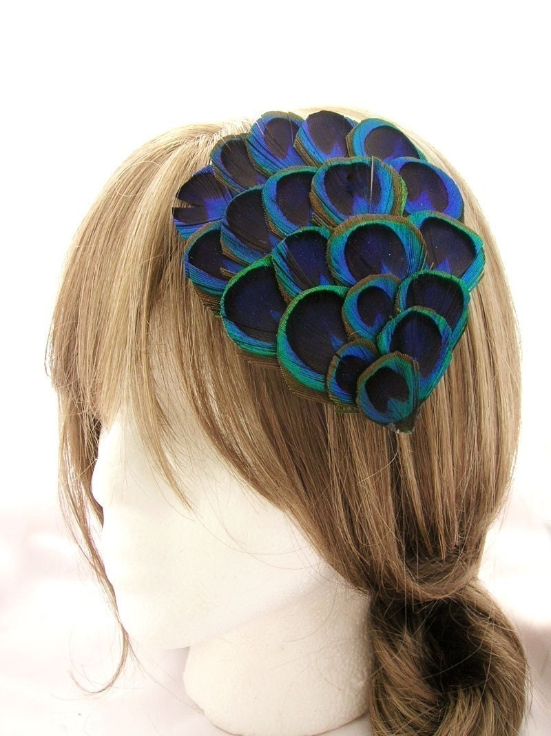 WHOLESALE Peacock feather fascinator - ELEANOR design - CHOOSE headband, hair clip,or comb your choice (3 pieces)