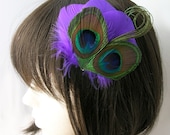Purple Peacock feather fascinator (Wholesale 3 Pieces)  Elany Design in purple - CHOOSE headband, hair clip, or comb