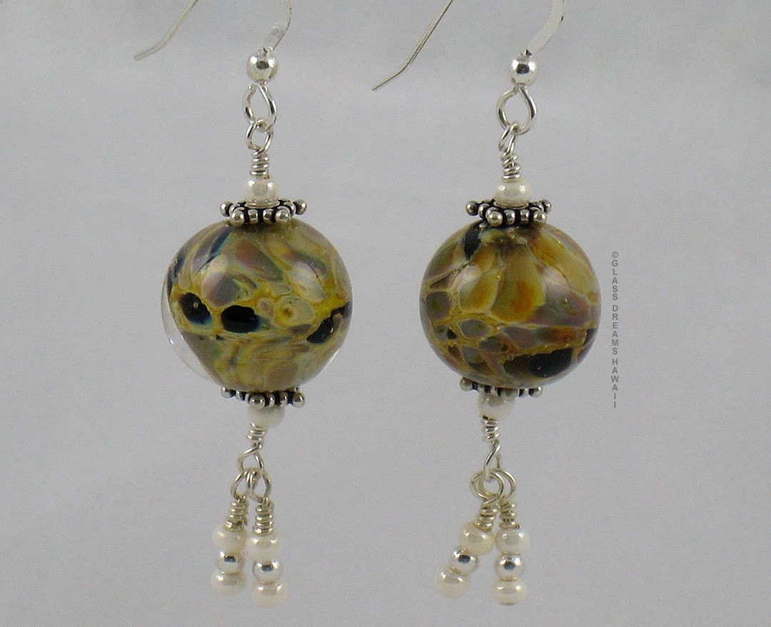 Handmade Lampwork  Dangle Earrings, Earth Tones, SRA, LE Team