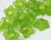 Lucite Flower Bead 18 Frosted Olive Green 7mm x 13mm Trumpet Flower Beads Apple Green Lime Chartreuse Olivine
