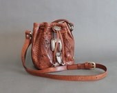Vintage Bag / 80s Tooled Leather Bag / Cross Body Bag
