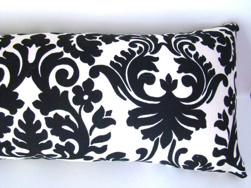 Outdoor bolster pillow - Waverly black and cream damask