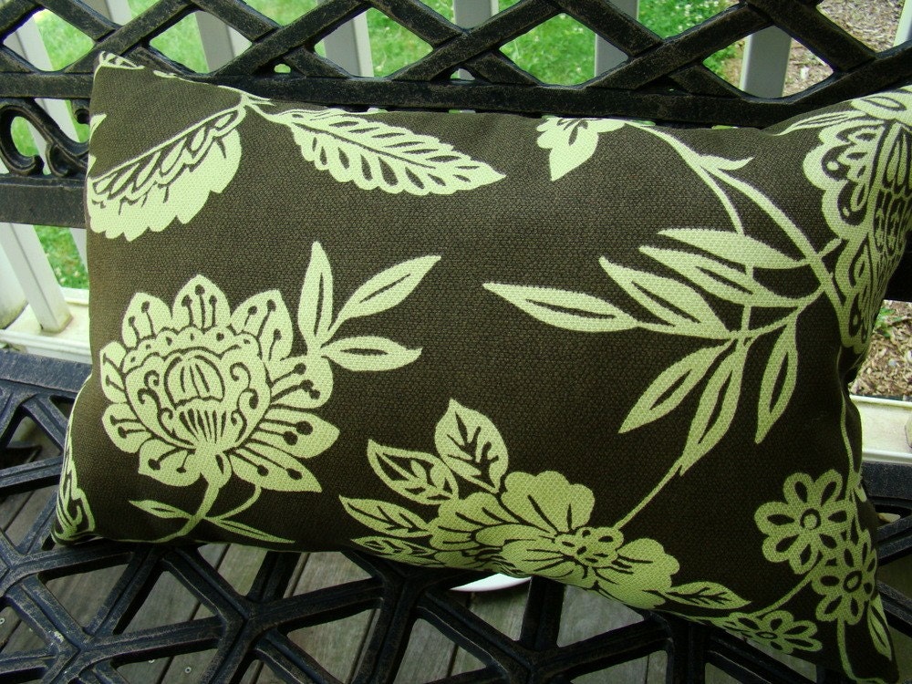 Indoor Outdoor pillow green brown lumbar size