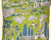 Pillow Covers -  2 Vintage Exotic kiwi green blue and white