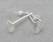 Silver Earrings - Modern Bar Wavy Disc