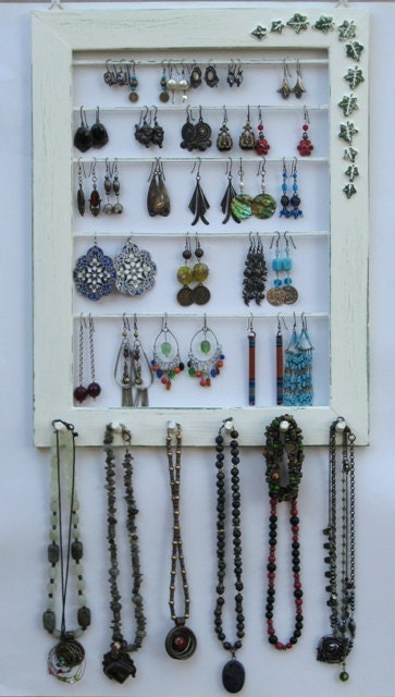 Jewelry Display Organizer shabby chic  Cream / 40 - 60 Earrings / 16 - 30Necklaces