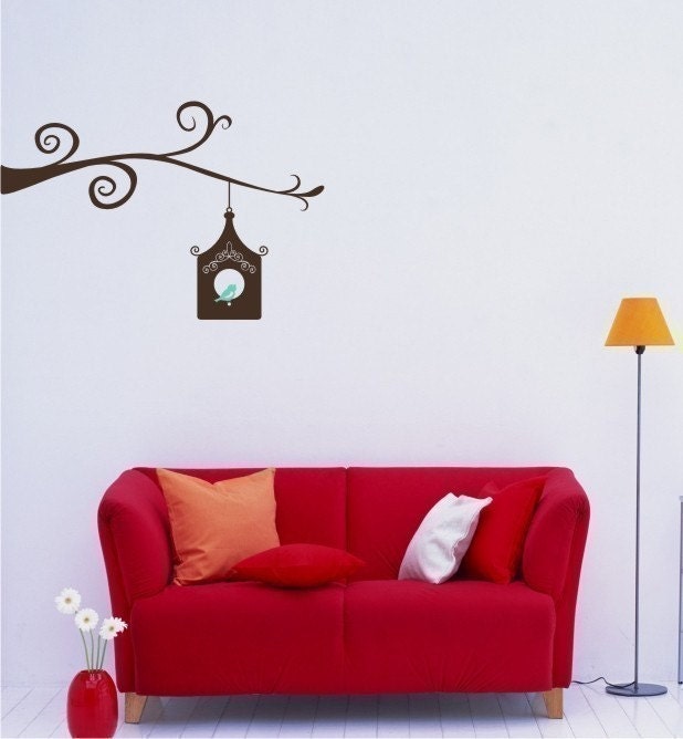 Wall Decals Birdhouse with Bird on Branch - Vinyl Wall Decals Stickers Art Graphics