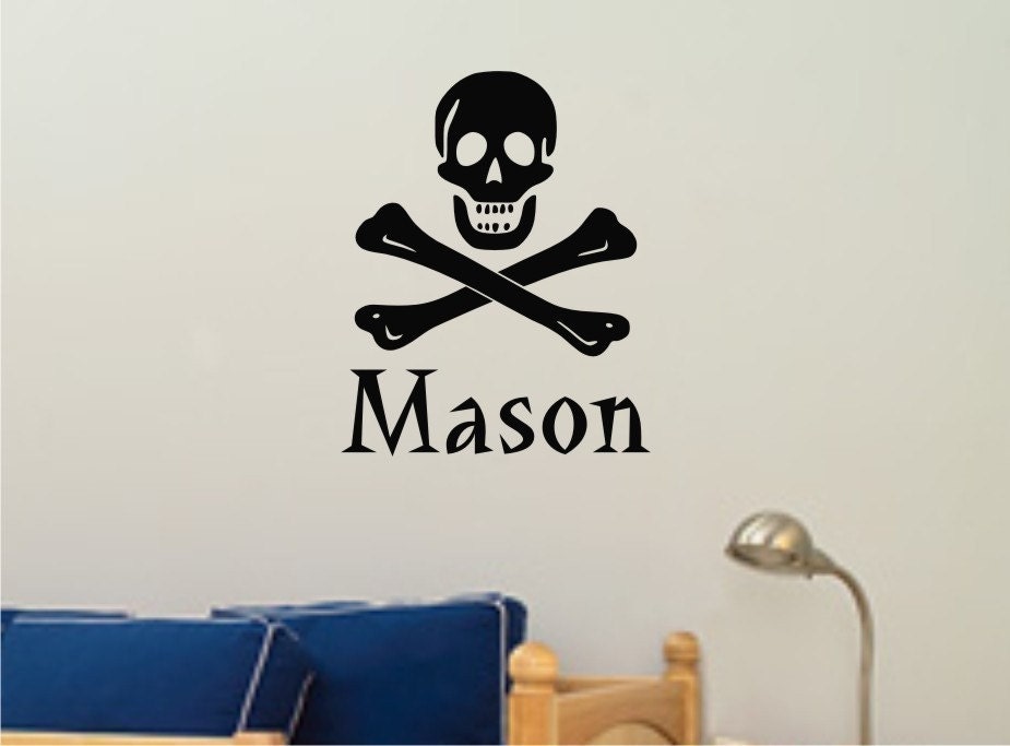 Pirate Wall Decals Skull and Crossbones - Personalized Name Vinyl Wall Stickers Art