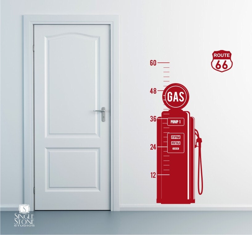 Vintage Gas Pump Growth Chart - Vinyl Wall Decals Stickers Art Graphics
