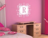 Monogram Wall Decal with Curly Frame - Vinyl Text Wall Words Stickers Art