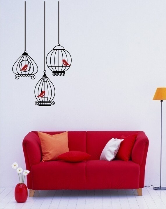 Birds in Birdcage Grouping Vinyl Wall Decals Stickers Art Graphics