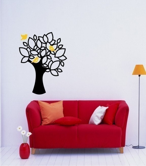 Sweet Tree Wall Decal with 3 Little Birdies - Vinyl Wall Stickers Art Graphics