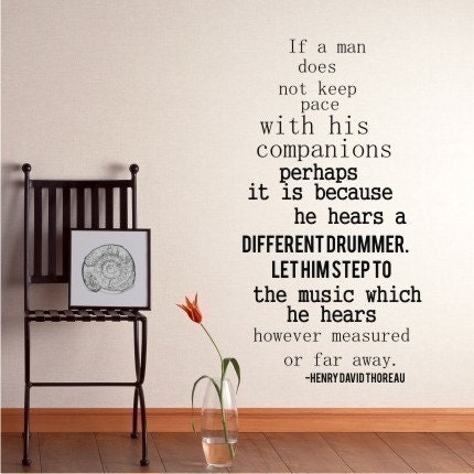 Wall Decal Quote Different Drummer by Henry David Thoreau - Vinyl Lettering Text Wall Words Stickers Art