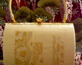 Vintage New Japanese Gold Silk Kimono Embroidered Clutch Purse Bag