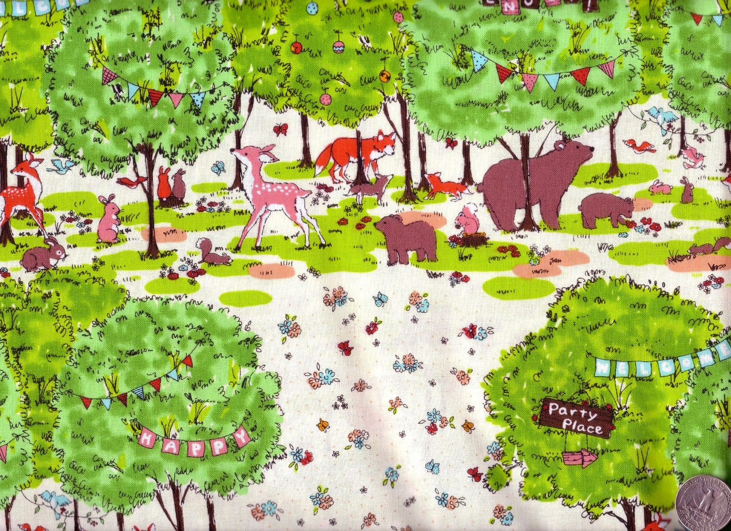 Half Yard Japanese Cotton Fabric Kobayashi Joy and Joy Forest Animal Party Off White