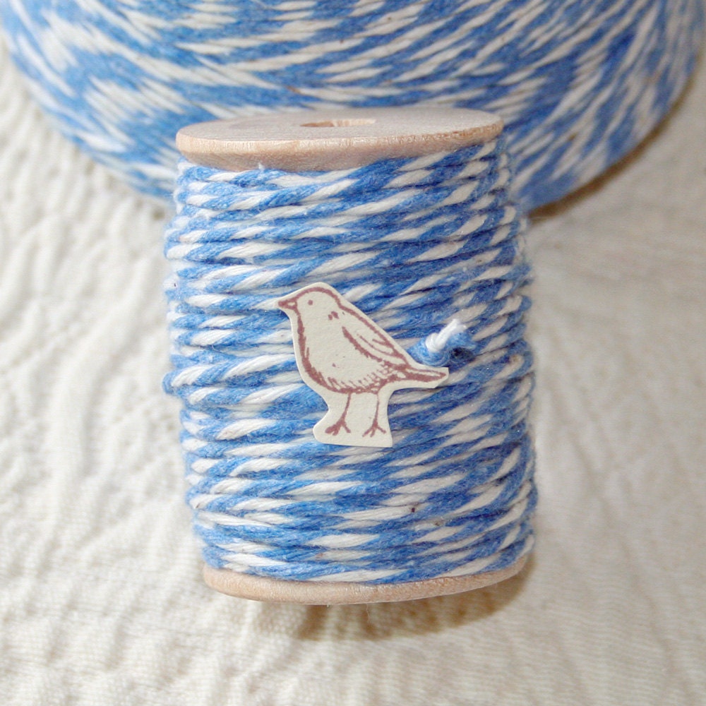 10 ply Bakers Twine, Blue / White Bakers Twine Cording, 20 Yards on Wood Spool