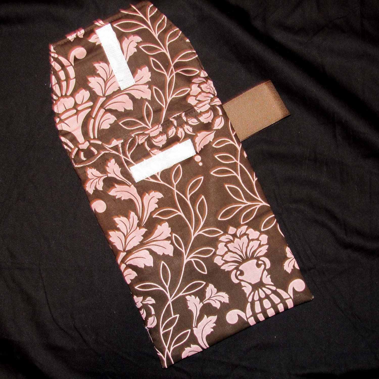 READY 2 SHIP-Pink and Chocolate Damask Diaper Clutch with a Pocket