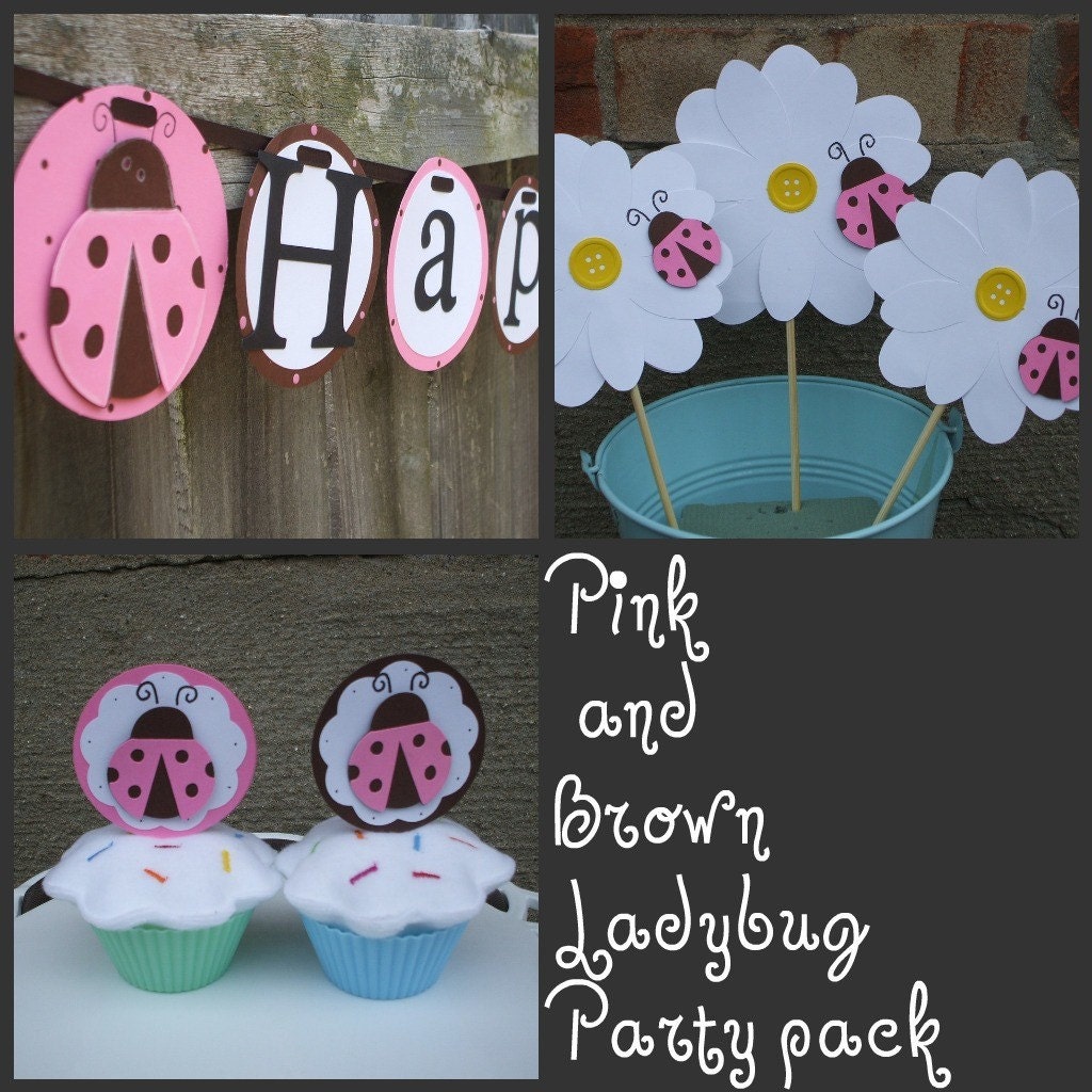 Pink and Brown Ladybug Party pack Il_170x135